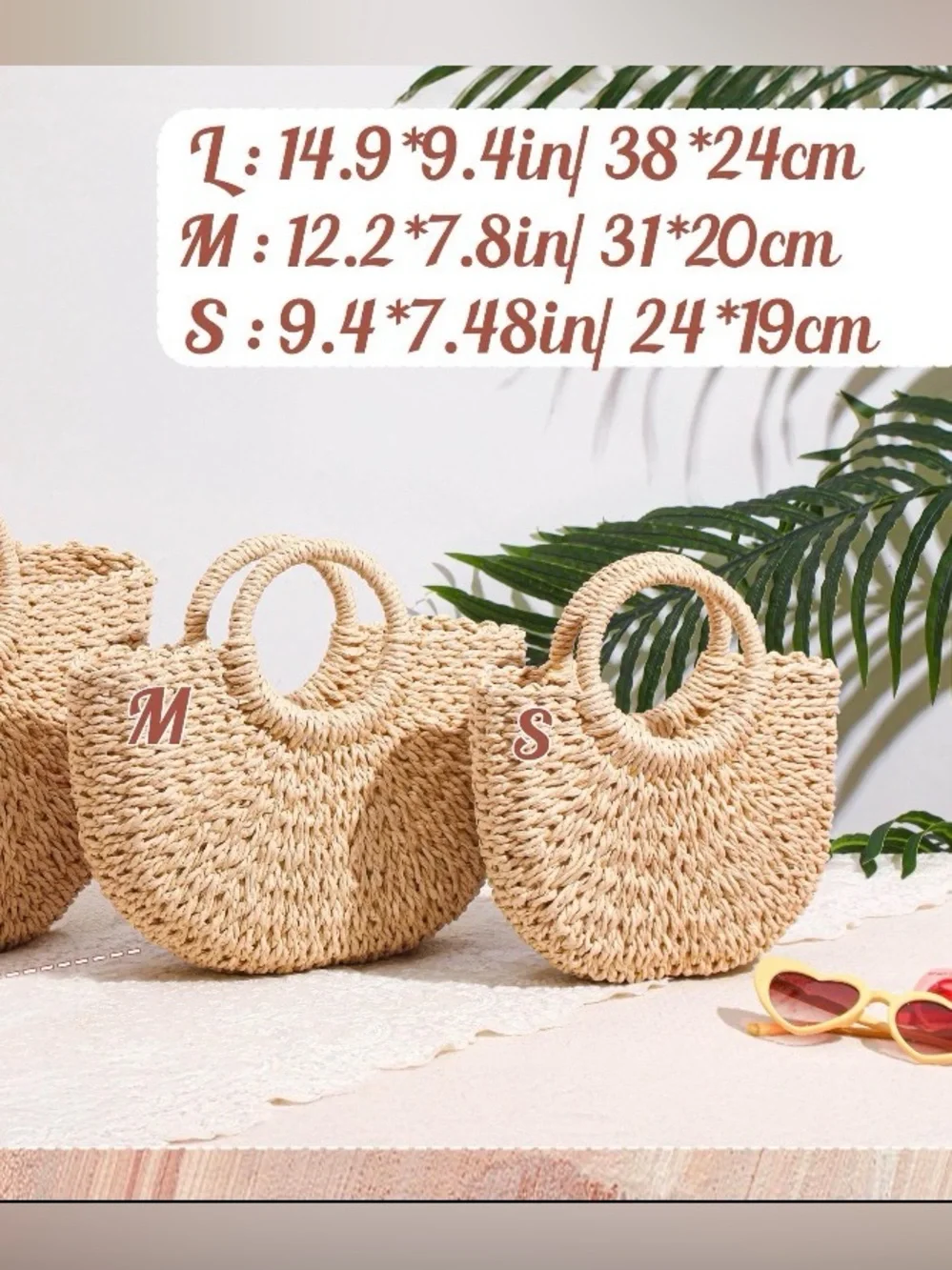 Cream Woven Straw Circle Handle Tote Medium